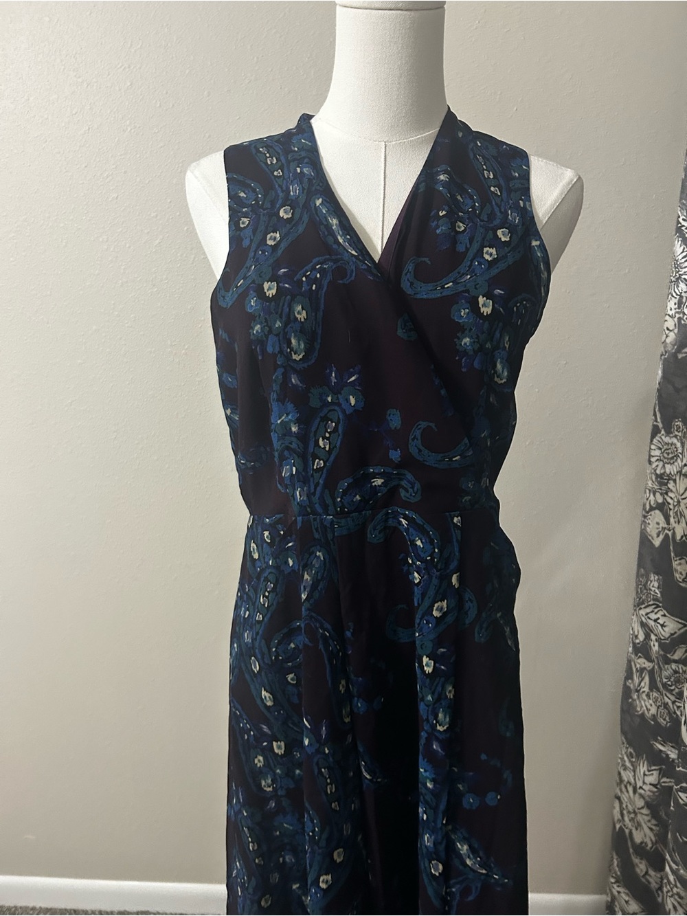 Cabi Navy Blue Paisley Faux Wrap Midi Dress Size 4